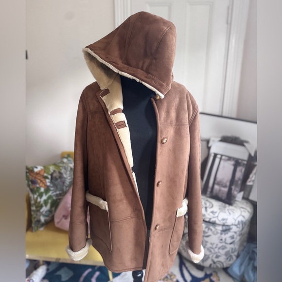 Gallery Jackets & Blazers - Gallery Brown Hooded Jacket with Cream Lining
